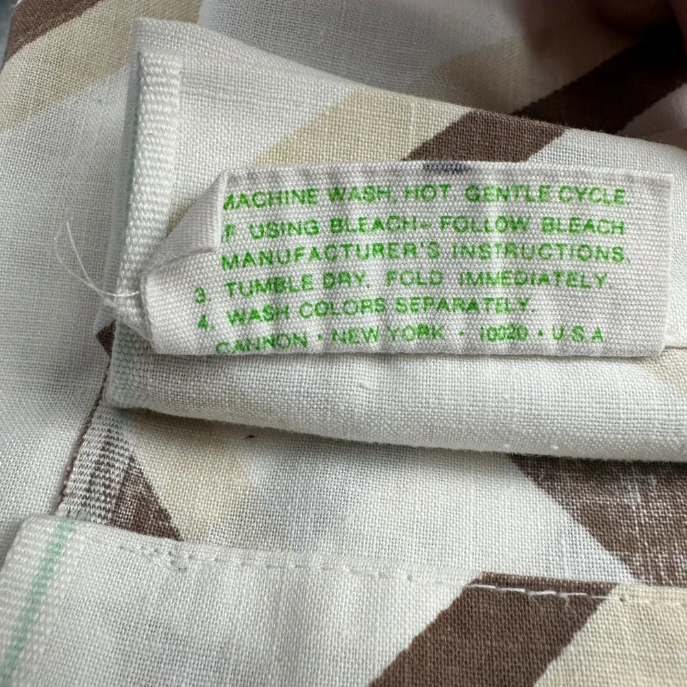 Vintage Cannon Monticello Twin Flat Sheet Pillowcase Brown Beige Stripe Muslin
